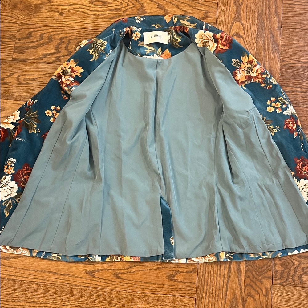 Vintage inspired Floral Velvet Blazer Jacket - Teal size Small - Picture 7 of 9